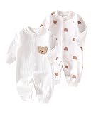 WYTbaby Baby Strampler Neugeborene Baumwolle Jumpsuit 2er-Pack Langarm Einteiligen Overall Kleidung für Baby Junge und Mädchen 0-3 Monate
