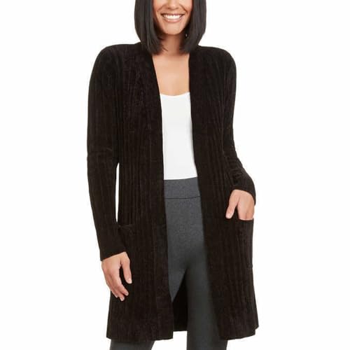 Matty M Women's Chenille Ribbed Cardigan, Black, XXL