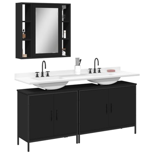 KTHLBRH Armario de Baño con Espejo y Estante Extra, Amplio Espacio de Almacenaje para Productos de Aseo, Construcción Robusta de Acero y Madera de Ingeniería, Patas Ajustables