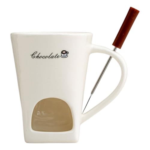 Baoblaze Taza para Fondue Taza para Derretir Chocolate Artesanal Accesorio de Cocina en Cerámica Bol para Queso Fundido Y con Diseño E, Blanco, Individual