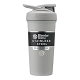 BlenderBottle Strada Shaker Cup - Botella de agua aislada de acero inoxidable con batidor de alambre, 24 onzas, color gris