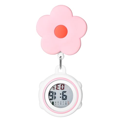 Montre infirmière numérique à clip et enrouleur motif floral coloré