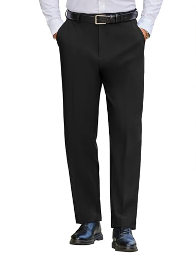 COOFANDY Men's Classic Fit Stretch Dress Pants Flat Front Straight Casual Pant Expandable Waist Suit Pant Black