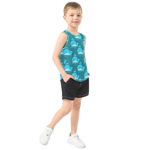 Cartoon Whale Water Teal Boys Tank Tops Quik Dry Toddler Tank Top Undershirts T-Shirts for Kids,3T4