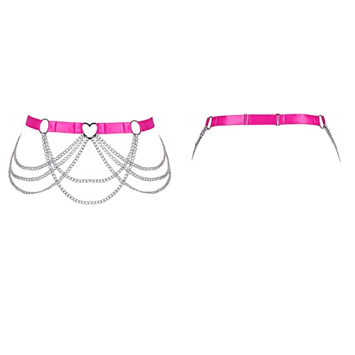 Women Plus Size Leg Harness Garter Belts Leg Chain Garter Belts Body Chain Hollow Out Thigh Belt Halloween Rave (Rose Red) #TOP1