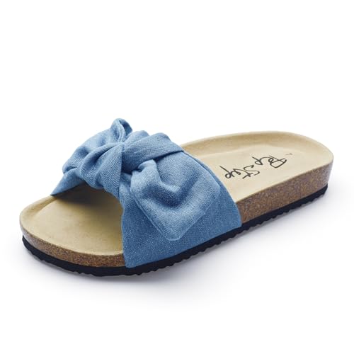 Image of PepStep Slide Sandals for Women or Ladies Dressy Summer Casual, Cute Bow Tie Knot On Top Strap, Comfy Slip On Cork Foot Bed