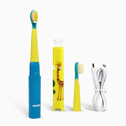 Image of AGARO REX Sonic Electric Kids Toothbrush with 3 Brushing Modes & Rechargeable Battery, Power Tooth Brush, (Blue)