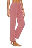 BATHRINS Womens Comfy Lounge Pants Loose Yoga Pants Drawstring Soft Pajama Pants with Pockets Pink