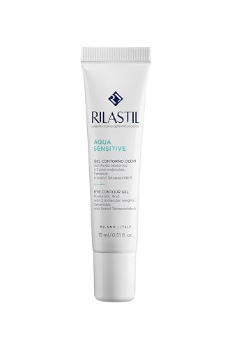 Rilastil Aqua Sensitive Augenkontur-Gel, Feuchtigkeitsspendend, Wirkt Gegen Schwellungen und Dunkle Augenringe, Für Alle Hauttypen Geeignet, 15 ml