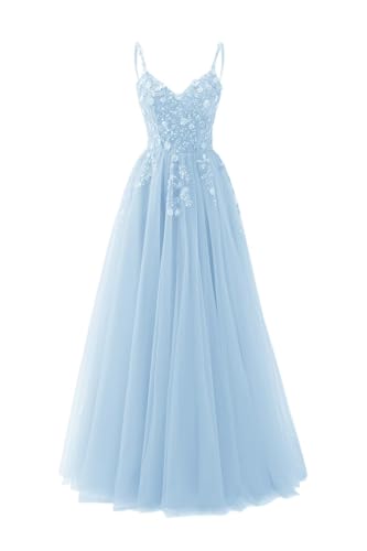 Robe de soirée longue en tulle trapèze chic avec dentelle fine