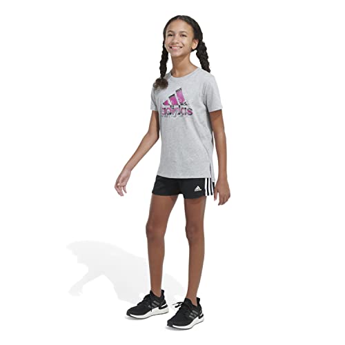 adidas Girls Short Sleeve Scoop Neck Tee 22 T Shirt, Grey Heather with Gradient Multicolor, Large4