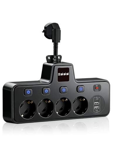 Xeletu 4 Steckplätzen Steckeradapter mit Touch Nachtlicht 2 TypC 2 USB Anschlüssen Steckdose EU Steckdosenleisten Einzelschaltbar Überspannungsschutz Steckerleiste für Büro...
