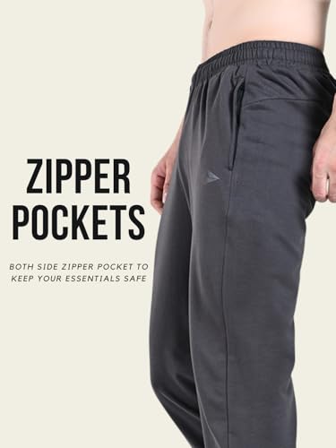 Image of FITINC Soft Cotton Joggers for Men | Regular Fit Summer Jogger for Gym, Running, Walking, Training with Zipper Pockets & Cuffed Ankles for Casual Outings