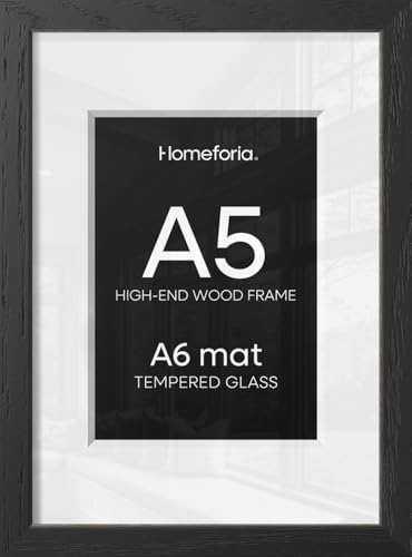 Image of Homeforia A5 Black Oak Picture Frame, High-End Wood, A6 Mat, Glass | High End Solid Oak Wood, Tempered Glass, Acid-Free A6 Removable Mat, A5 Edge-to-Edge Display, Wall Kit, Set Of 3