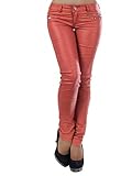 Super angenehm zu tragen Damen Jeans Hose Hüfthose Damenjeans Hüftjeans Röhrenjeans Leder-Optik L521, Farbe: Bronze, Größe: 42 (XL)