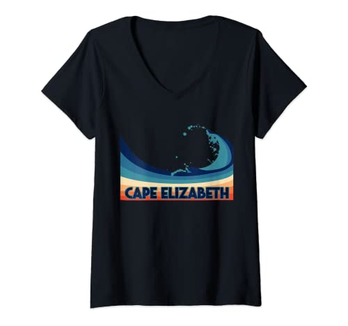 Mujer Cabo Elizabeth Maine Retro Surf, Vela & Vacaciones de pesca Camiseta Cuello V