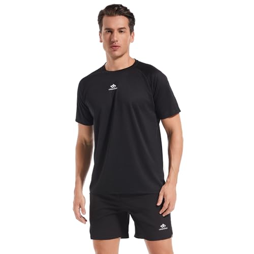 LORSPORTCH Camiseta de entrenamiento muscular para hombre, de secado rápido, transpirable, ideal para el estudio de fitness, Negro , L