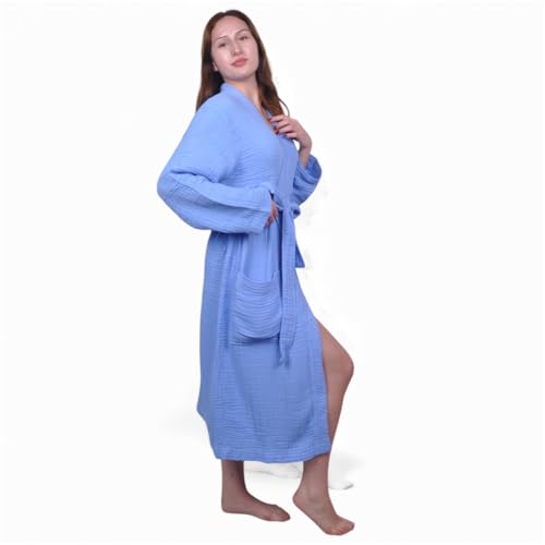 Image of Muslin Bathrobe - Cotton Gauze Robe for Women and Men - Lightweight Breathable Summer Kimono - Boho Spa /Maternity Robe