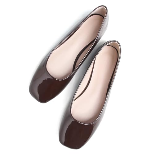 Image of ChaiRong Zhou Women Square Toe Ballets Flats Comfort Slip On Walking Shoes for Driving