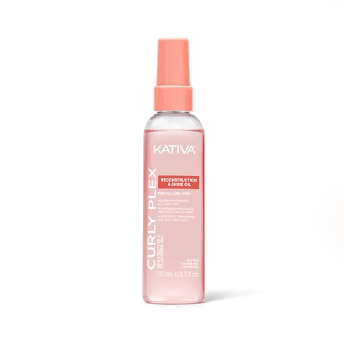 Kativa Curly Plex Reconstruction & Shine Oil 110 ml | Todo Tipo de Rizos | Nutrición e Hidratación | Cabello Suave | Con Nano-Bond Complex, Shea Butther y Semillas de Lino.
