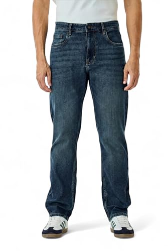 Image of Men's Straight Fit Dark Indigo Blue Denim Jeans | Premium Cotton Fabric & Smooth Texture