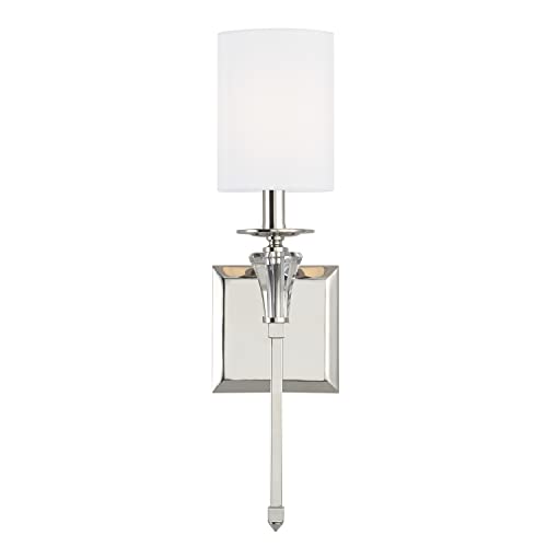 Image of Capital Lighting 641811PN-700 Laurent Traditional White Fabric Stay-Straight Shade Wall Sconce, 1-Light 60 Watt, 20 inch H x 5 inch W, Polished Nickel
