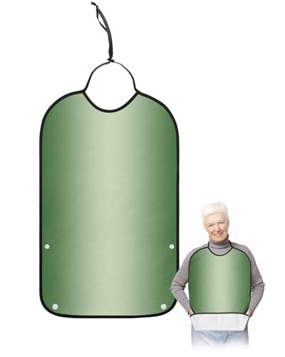 LEOKOTI Green Ombre Adult Bibs for Eating, Waterproof Bibs with Food Catcher & Adjustable Snap Closure, Modern Gradient Abstract Art Washable Clothing Protectors Adult Bibs for Elderly Women/Men