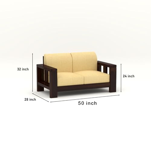 Image of NATRAJ ART & CRAFT Solid Wood 2 Seater Sofa for Living Room | Wooden Frame Fabric Cushioned Loveseat Sofa with Armrests| Modern Comfortable Couch for Home & Office (Walnut Finish)
