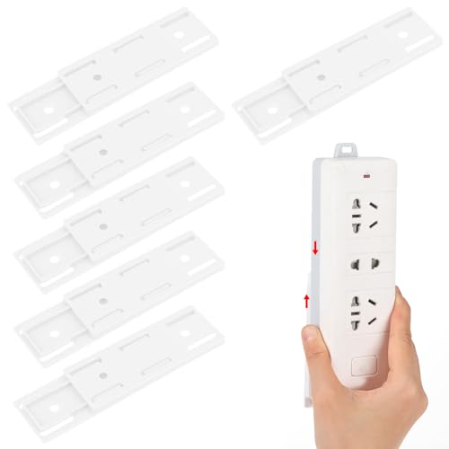 Giantree 6 Pack Self Adhesive Power Strip Holder, Power Strip Holder Desktop Mobile Punch Free Socket Holder, Desktop Socket Fixer for Kitchen Home Office and Cable Management(White)