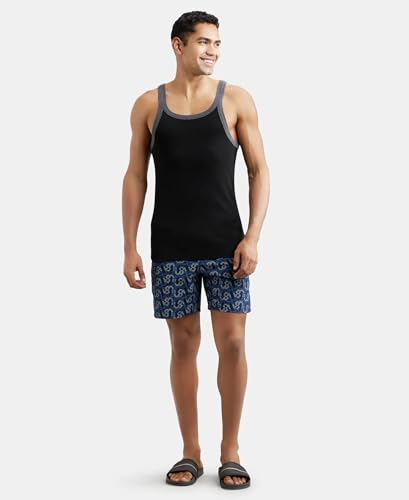 Image of Jockey US27 Men's Super Combed Cotton Rib Square Neck Gym Vest (Shoulder Strap Color May Vary) Black & Charcoal S