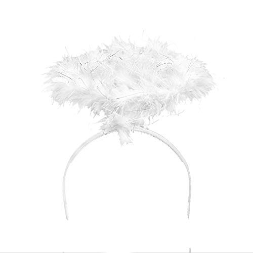 DAZONE Feather Angel Halo Headband Fancy Xmas Party Dress Headwear Costume (White)
