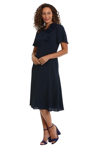 Image of London Times Women's London Times Women's Dresses Rosette Flutter Sleeve Fit and Flare Duchess Guest of Shower Mother of The Bride Feminine