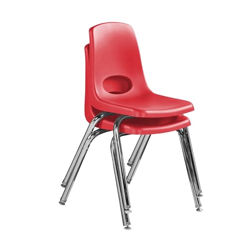 Image of FDP 16 inch School Stack Chair,Stacking Student Seat with Chromed Steel Legs and Swivel Glides for Classroom, Homeschool or Office - Red (2-Pack), 13049-RD