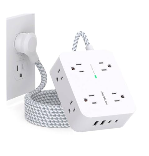 Surge Protector Power Strip, HANYCONY 8 AC Outlets and 4 USB Ports (2 USB-C), 5Ft Flat Extension Cord, Wall-Mountable Outlet Extender, Desk USB Charging Station for Home Office Dorm Room Essentials