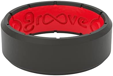 Groove Life Edge Black/Red Silicone Ring - Breathable Rubber Wedding Rings for Men, Lifetime Coverage, Unique Design, Comfort Fit Ring - Size 10
