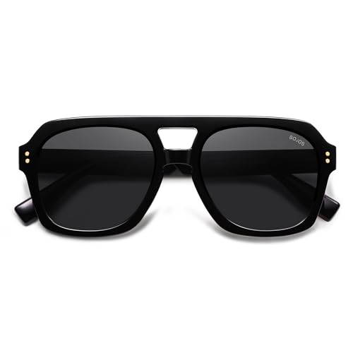 Image of SOJOS Retro Thick Polarized Aviator Sunglasses for Women Men, Large Trendy Bold Square Pilot Shades SJ2385