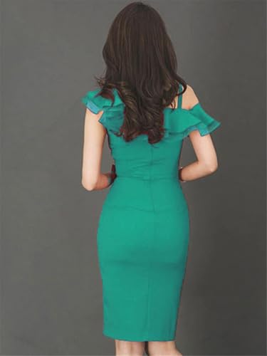 One Shoulder Vintage Lace-Up Bodycon Pencil Dresses for Women Knee-Length V-Neck Sleeveless Solid Color2