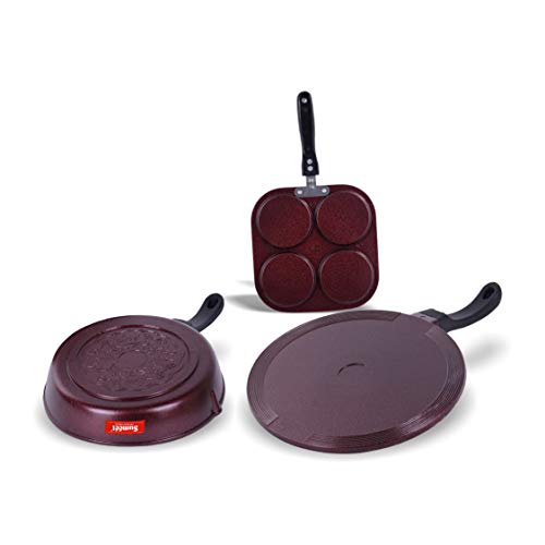 Image of Sumeet Nonstick Granite Finish ENCLAVE cookware set (Round Grill Pan 25.5cm Dia + Mini Multi Snack Maker - 4 Cavity - 19.5cm Dia + Tawa 30.5cm Dia)