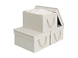 StorageWorks Storage Bins, DVD Storage Box with Lid and Cotton Rope Handles, Foldable Storage Basket, White, Bamboo Style, 3-Pack, Medium, 11.4x8.7x6.9 inches. (LxWxH)