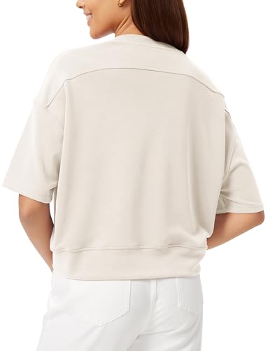 ODODOS Modal Soft Short Sleeve T-Shirts for Women Oversized Crew Neck Tee Relaxed Pullover Tops, Ivory, X-Large