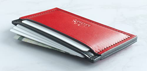 Minimalist Leather Card Case Front Pocket Wallet | Made in USA | Premium Full Grain Vegetable Tanned Leather (EB Chili Pepper/TH Black)2