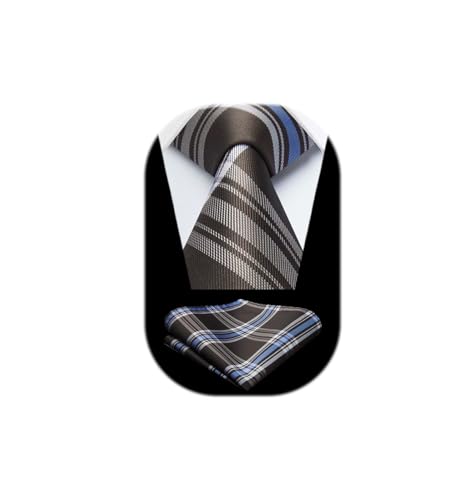 Image of HISDERN Pre Tied Ties for Men Adjustable Mens Tie Classic Paisley Stripe Necktie and Pocket Square Set for Wedding Party