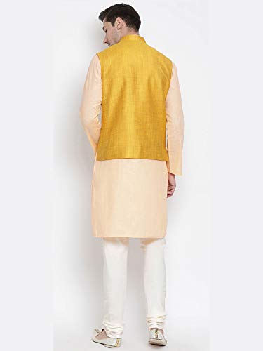 Elina fashion Men's Indian Silk Blend Kurta Pajama And Nehru Jacket (Waistcoat) Wedding Traditional Diwali Puja Set3