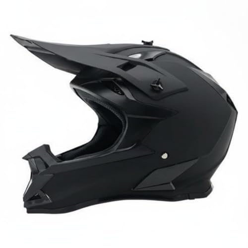 Image of Matte Black Motocross Helmet Extended Visor Full-Face Cycling Helmet Chin Guard Motorcycle Gear Ventilated, L|Helmets Motors
