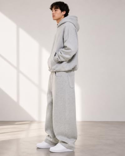 Image of 320 GSM Heavyweight Baggy Track Pants for Men | Oversized Fleece Sweatpants | Relaxed Fit Joggers with Deep Side Pockets | Winter Casual Lounge Wear | Elastic Waist with Drawstring