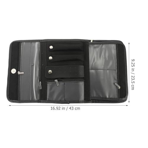 Bolsa enrollable de joyas pequeña organizador plegable de PU negro 3