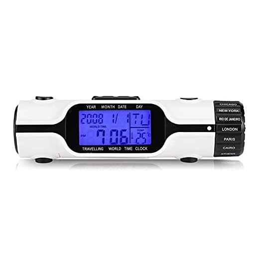 Travel Alarm Clock with LED Torch, Flashlight LED Digital World Time Travel Alarm Clock, Thermometer Outdoor, Small and Light
