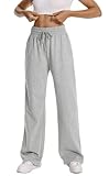 Auriviz Baggy Knit Pants Casual Cotton Womens Wide Leg Sweatpants Flare Yoga Lounge Pajama Sweat Pants for Women Stretch Running Athletic Slacks Workout Womens Trousers Dressy Joggers Light Grey M