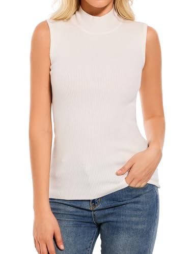 Women's Sleeveless Mock Neck Turtleneck Sweater Tops Ribbed Knit Vest Trendy Casual Slim Fitted Tank Tops3