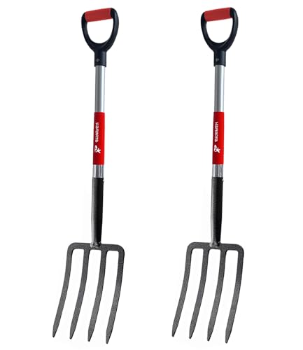 Garden Digging Forks with Premium 4-Tine Forged Steel Digging Fork D-Grip Handles 41" Sturdy Metal D-Handle Virtually Unbreakable Gardening Tool 2 Pcs